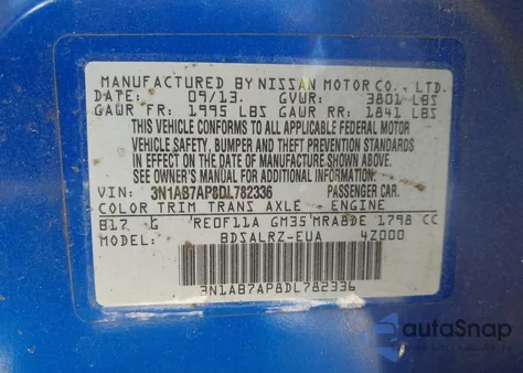 2013 Nissan Sentra Sr z USA, uszkodzony, nr VIN 3N1AB7AP8DL782336